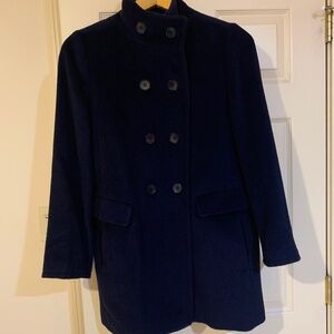 Talbots Navy Blue Lined Double Breasted Wool Blend Coat s 10